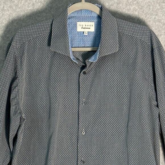 Ted Baker Endurance Mens Shirt 17, 32/33 Gray Blue Flip Cuff Button Up Geometric - Picture 9 of 15